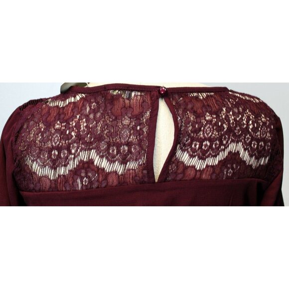 New Lily Rose Merlot Purple Dress Floral Lace 3/4 Sleeves Womens S Elastic - Picture 5 of 9